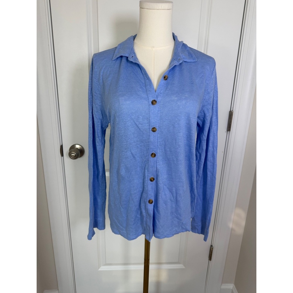 J. Jill Linen Women's Button Down Shirt Clear Pond Blue Size Small Petite
